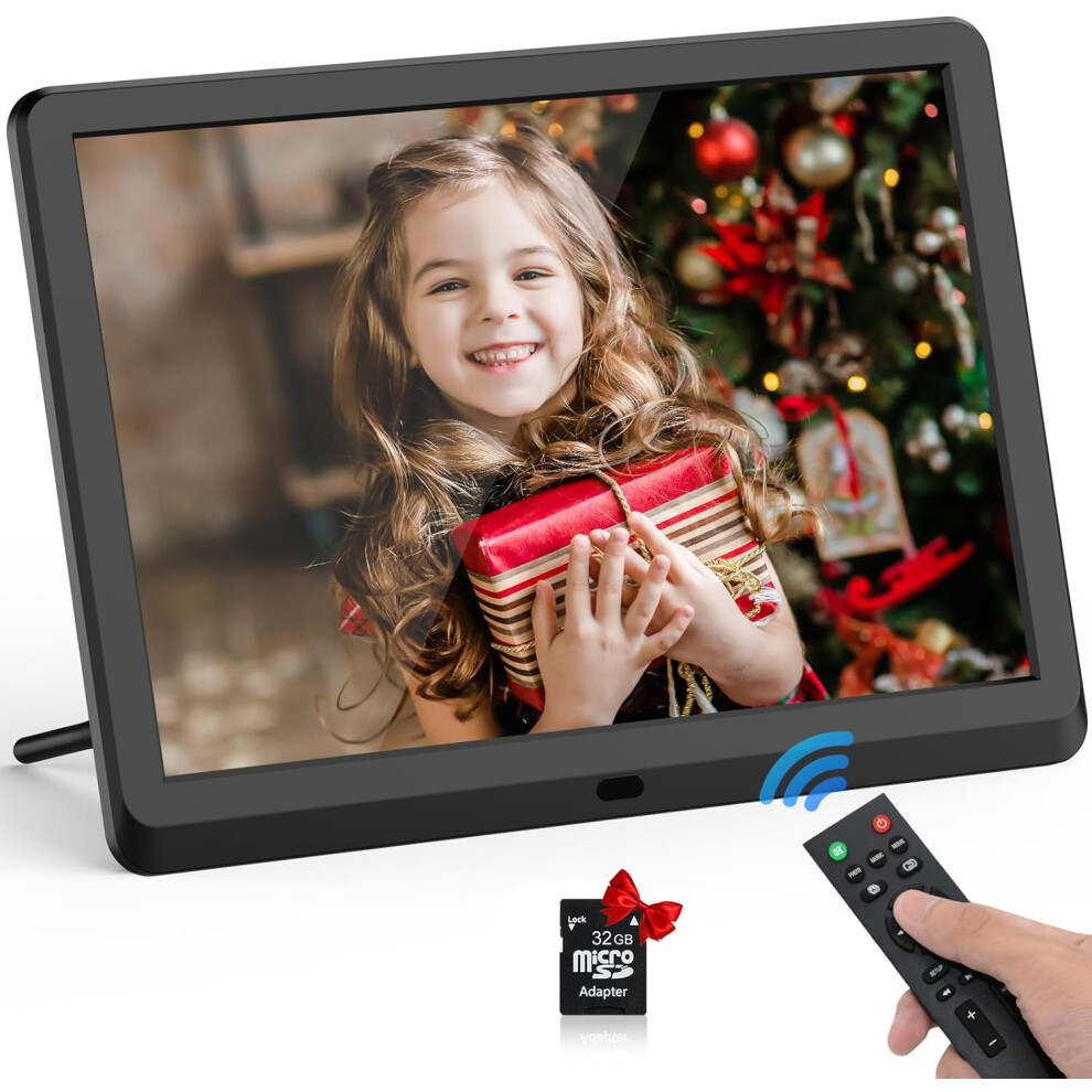 (10inch 32GB Card, Black) Digital Photo Frame with 32GB Memory Card and Remote Control, 1920x1080 Full IPS Display with Music/Video Player/Calendar/Alarms
