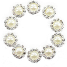 10 Pieces 15mm Round Rhinestone Faux Pearl Flat Back Buttons Embellishments for DIY Crafts Decoration