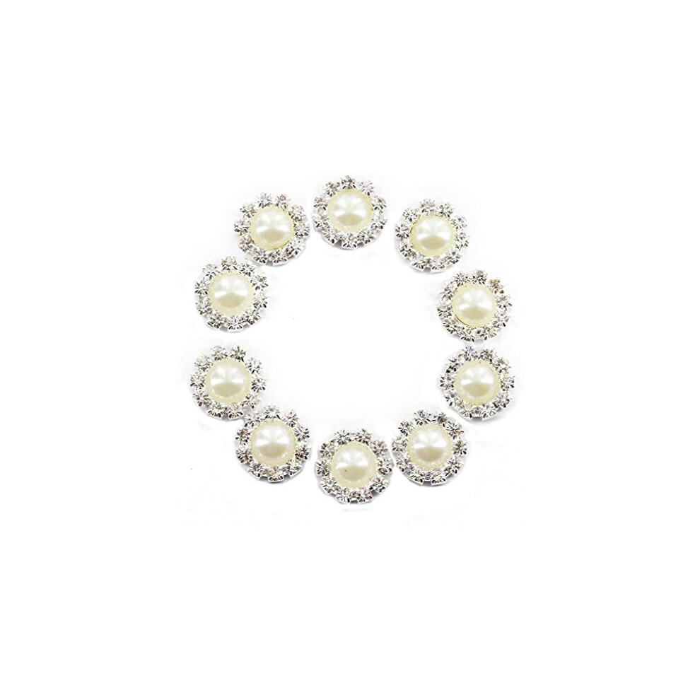 10 Pieces 15mm Round Rhinestone Faux Pearl Flat Back Buttons Embellishments for DIY Crafts Decoration