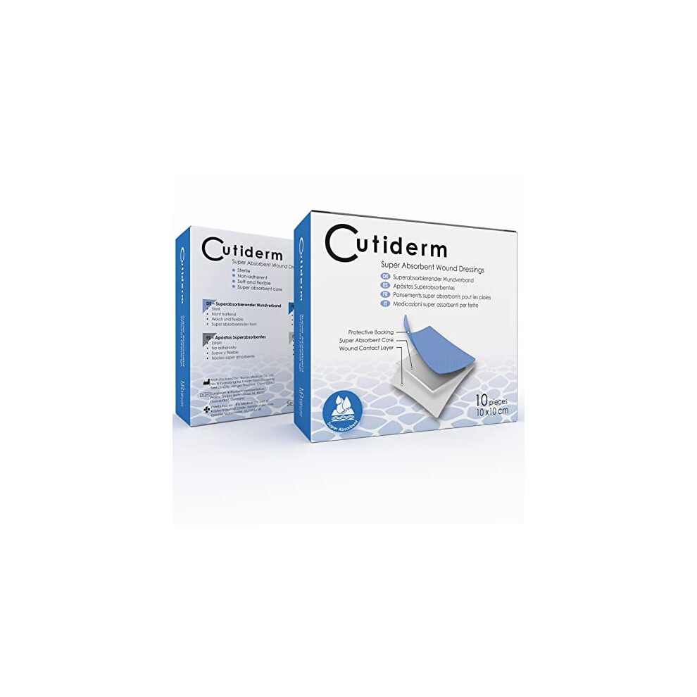 Cutiderm Sterile Low Adherent Super Absorbent Wound Dressings 10Cm X 10Cm Pack Of 10 - Designed For Highly Exuding Wounds