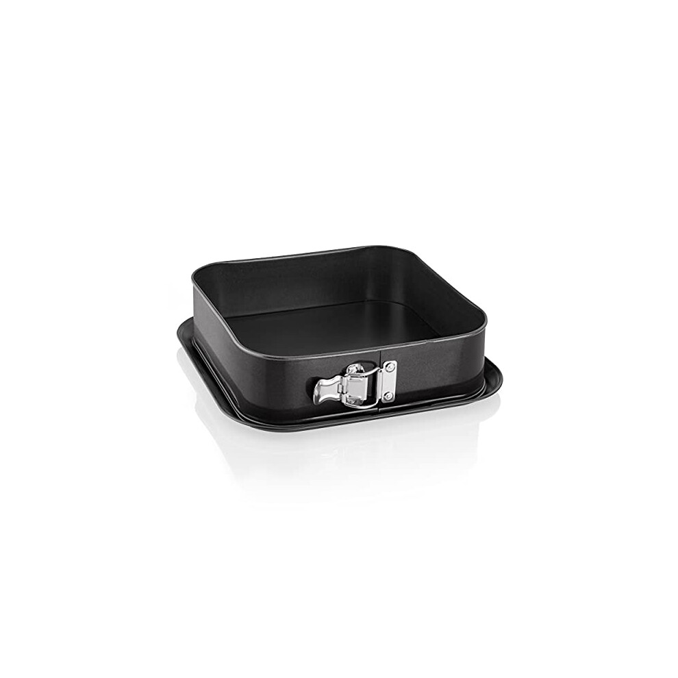 Grizzly, Springform Tin, Square Baking Mould 9" x 9" (24 x 24 cm), Black, with Overflow Protection, Non-Stick, Tall Square Cake Tin