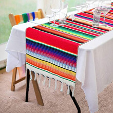 Mexican Serape Table Runner 14 x 84 Inch for Mexican Party Wedding Decorations Outdoor Picnics Dining Table, Fringe Cotton Handwoven Table Runners