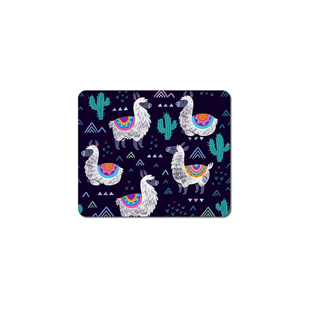 Rectangle Mouse Mat - Llama Pattern Alpaca Cactus 23.5 X 19.6 Cm (9.3 X 7.7 Inches) For Computer & Laptop, Office, Non-Slip Base #46226 Purple 7626027770981