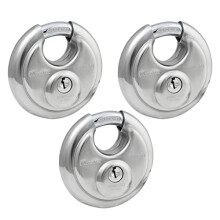 40TRI Shrouded Stainless Steel Disk Padlock with 2-3/4" Wide Body (Pack of 3)