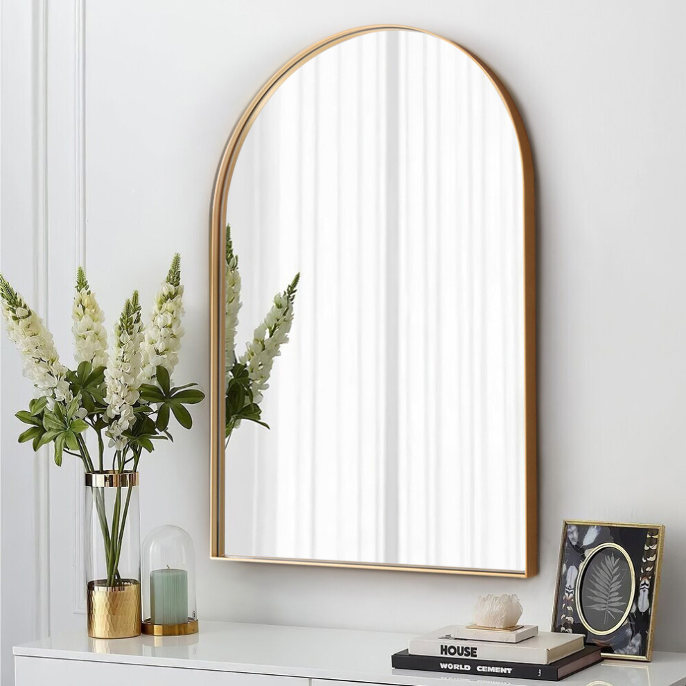 (Gold) Arch-Shape Wall Mounted Metal Framed Bathroom Mirror Decorative W 500mm x H 750mm