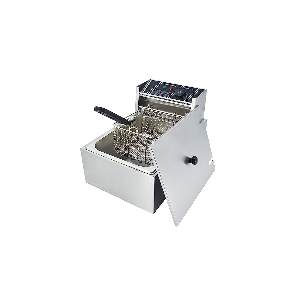Taimiko 2500W 6L Electric Deep Fryer Single Tank Deep Fat Fryer Stainless Steel Chip Fryer With Lid Easy Clean Home And Commercial Use,Uk Plug