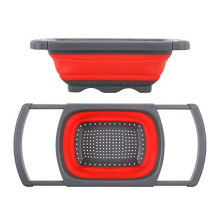 Kitchen Collapsible Drain Silicone Sink Colander Strainer Basket Foldable Hands-free Over the Sink Basket Cooking Water Drainage (Red)