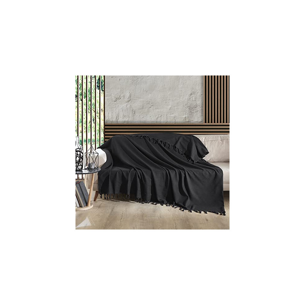 Milam London Black Throw Blanket 100% Cotton Large Throw For Sofas | Beds | Settees | Bedspread Double Size | Large Blanket For Beds | 200 X 230 Cm