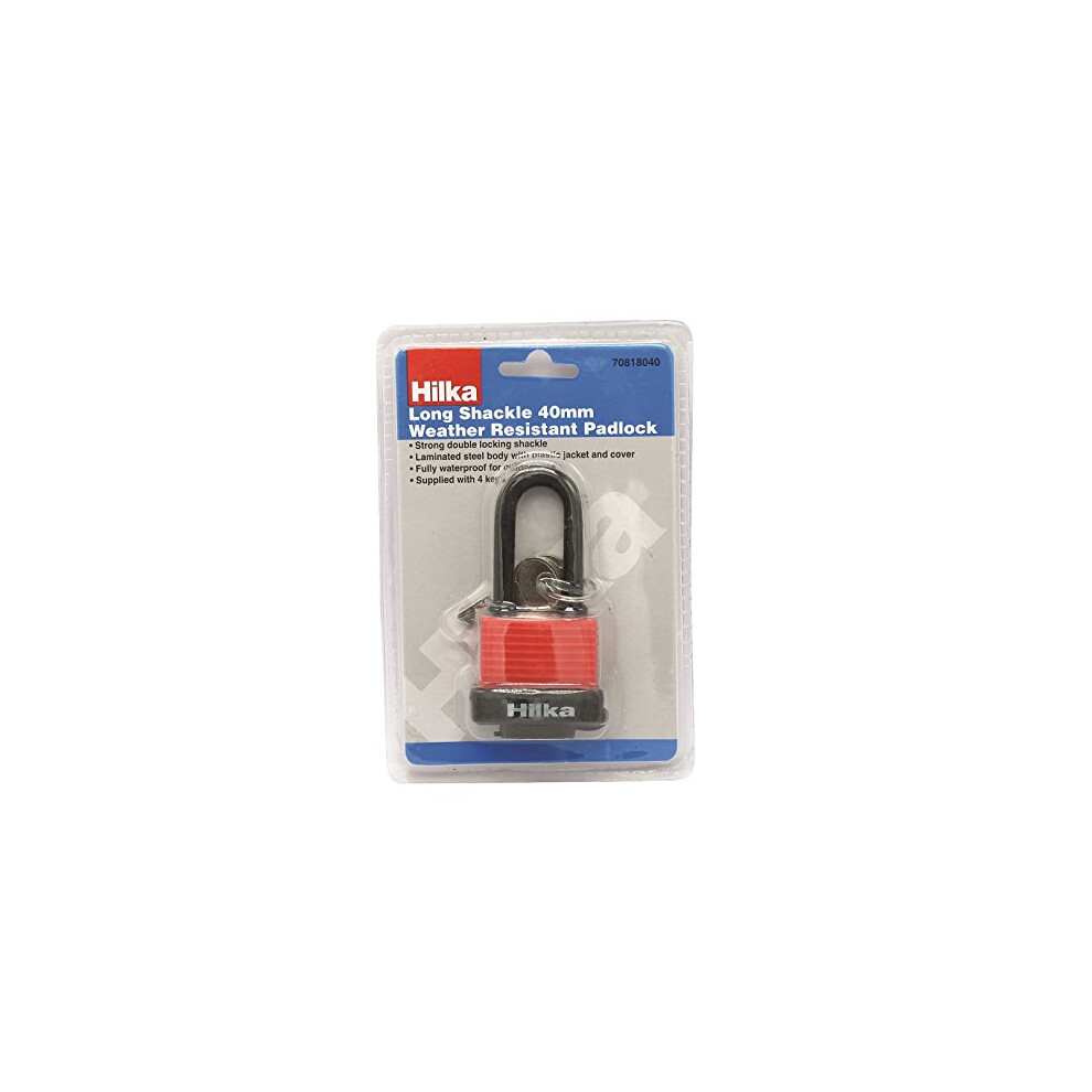 Hilka Tools 70818040 40Mm Long Shackle Weather Resist Padlock, & Red/Black