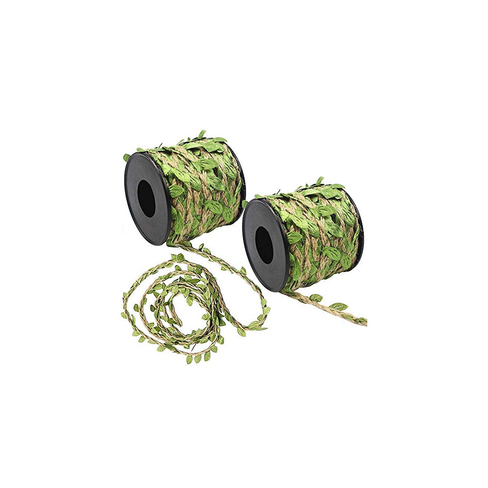 66Ft Artificial Vine Fake Foliage Leaf Plant Garland, Natural Jute Twine with Green Leaves, Burlap Leaf Ribbon for Wedding Home Garden Decoration