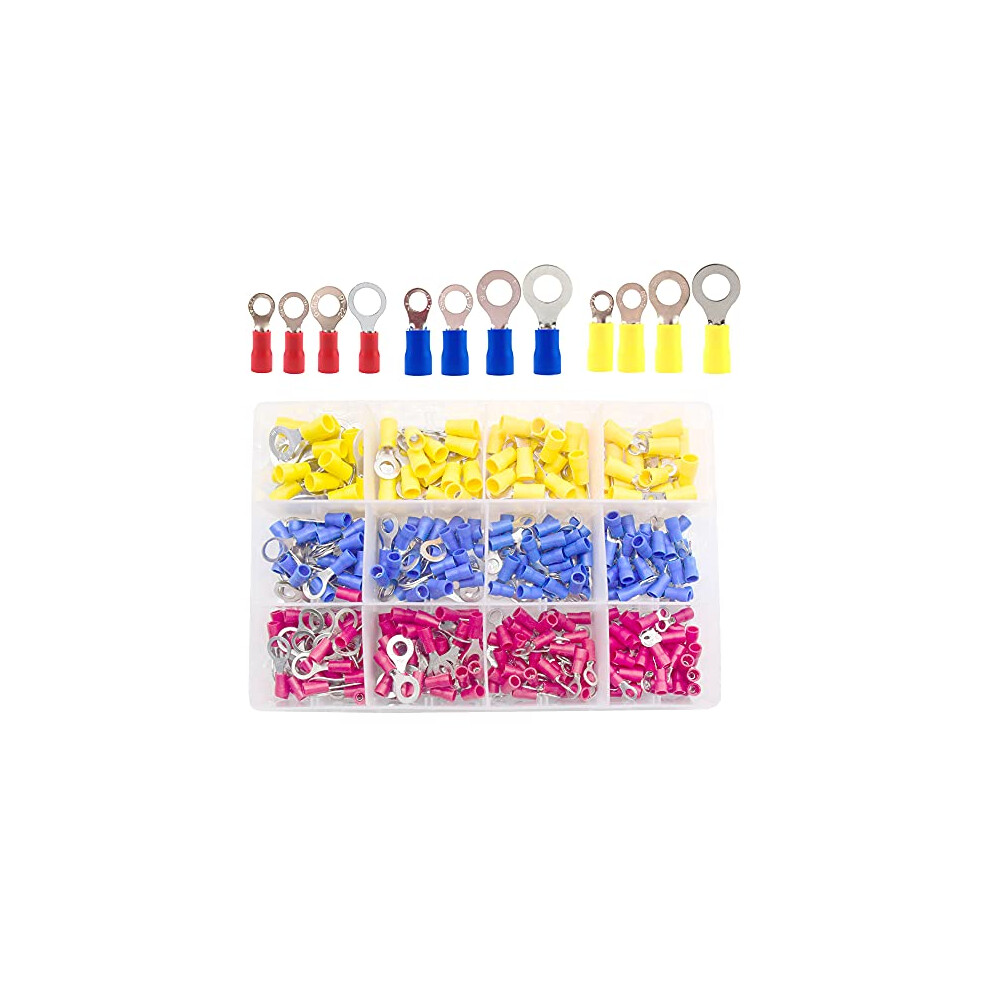 360Pcs Insulated Ring Terminal 22-16 AWG 16-14 AWG 12-10 AWG Electrical Wire Crimp Connectors Kit Red,Blue,Yellowï¼UPRZï¼