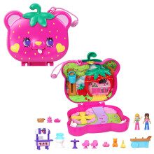 Poup   es et coffret de jeu, jouet de voyage avec ext   rieur Fidget, Straw-beary Patch Compact avec 2 micro-poup   es et 12 accessoires, HRD35