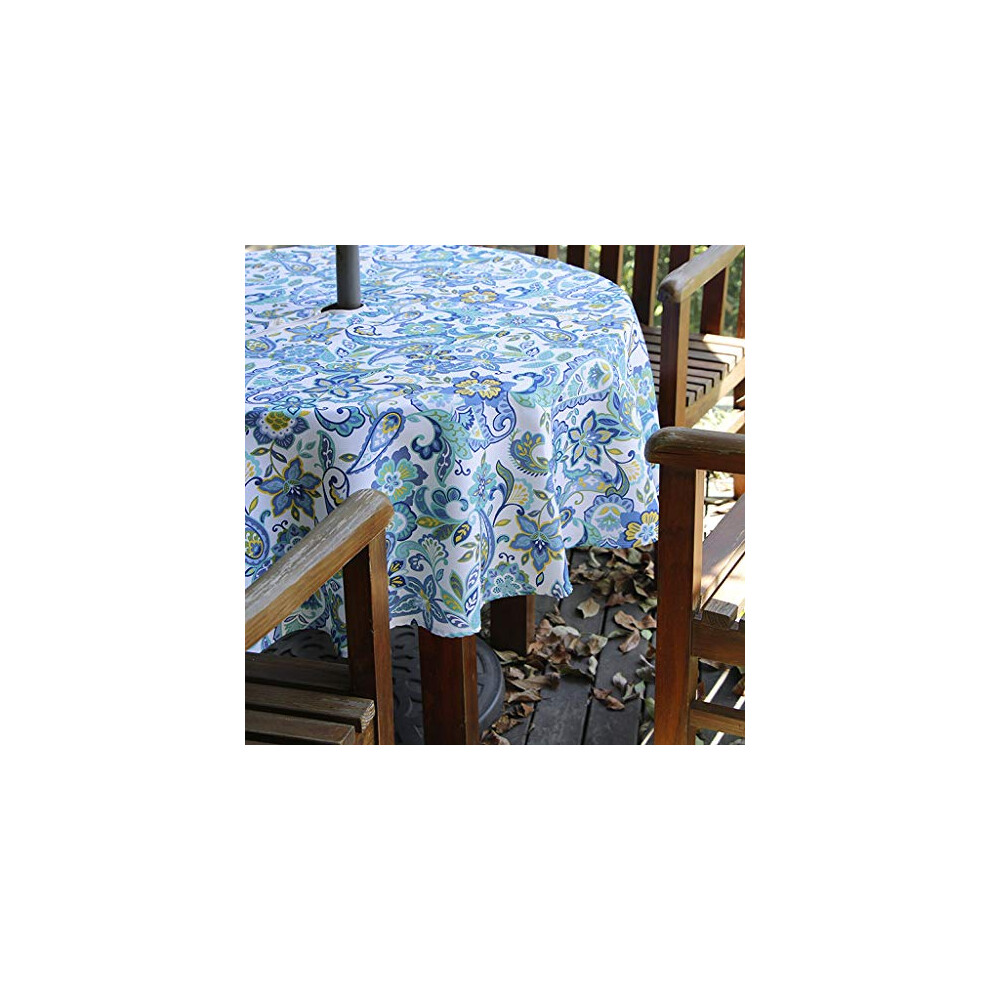 60" Patio Outdoor Umbrella Tablecloth with Zipper and Umbrella Hole, Water and Stain Resistant Round tablecloth (Paisley)