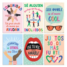 Conjunto de 6 Cartazes de Bondade para Sala de Aula em Espanhol - Decorações de Sala de Aula