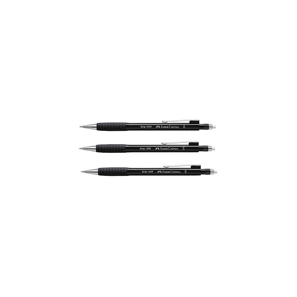 Grip 1345 205023 Mechanical Pencil Set Black, 3 Pieces, Hardness Grade B, Lead Thickness 0.5 mm, with Integrated Eraser