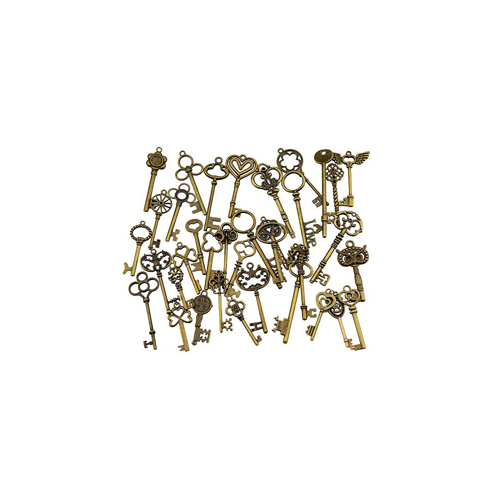 Mixed Set of 40 Skeleton Bronze Keys,Vintage Keys Antique Key Charms Set,Antique Bronze Love Rabbit Crown Steampunk Vintage Keys for DIY Wedding Party