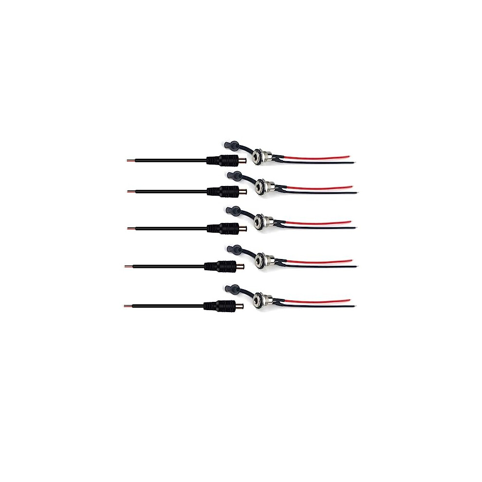 5 Pairs Male And Female Dc Power Pigtail 2.1Mm X 5.5Mm Connectors For Ctv Camera, Led Light Strip, Dc Power Diy Connection Dc 653998215873