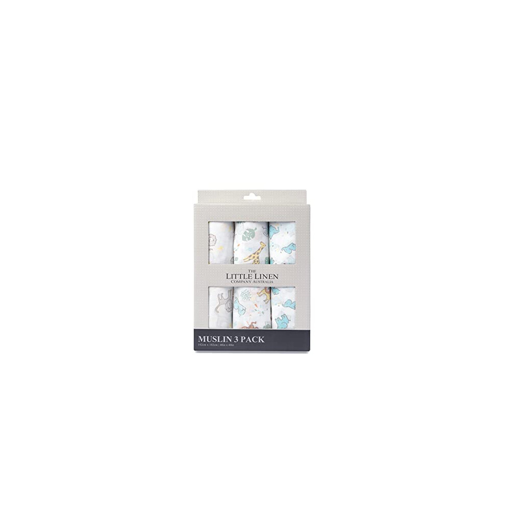 Muslin Baby Wrap 3Pk - Safari Bear The Little Linen Company