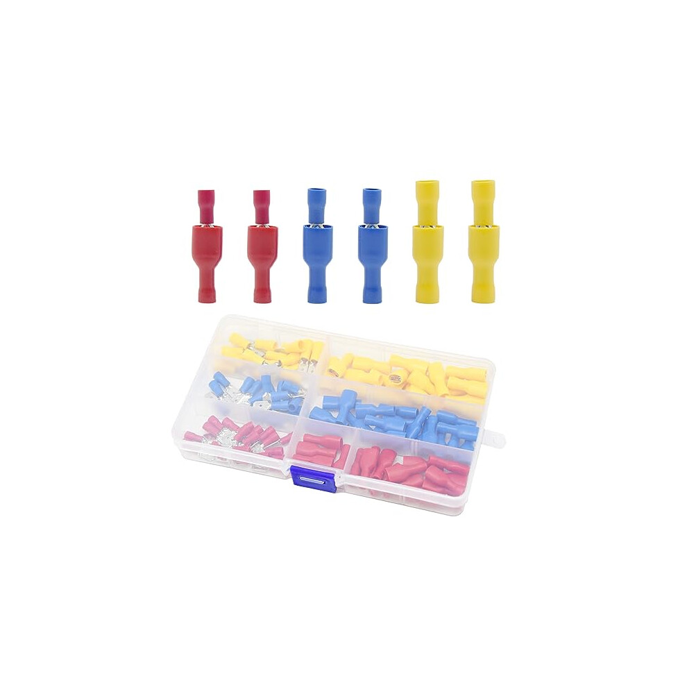 120 pieces AWG 22-16 16-14 12-10 PVC Fully Insulated Male/Female Spade Quick Disconnect Electrical Insulated Crimp Terminals Connectors Set(PVCGM)