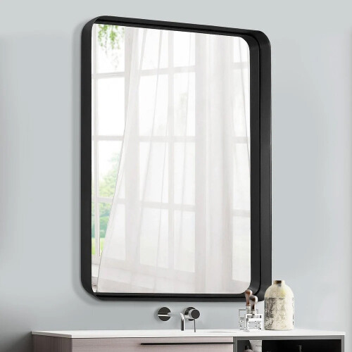 Living And Home (Black) Rectangular Metal Framed Wall Mirror Decorative