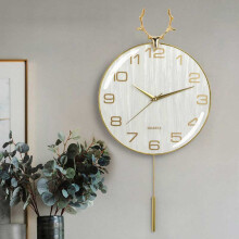 (Vertical grain) Nordic Antler Swaying Clock Home Dining Living Room Wall Quartz Clock, No Punching Required