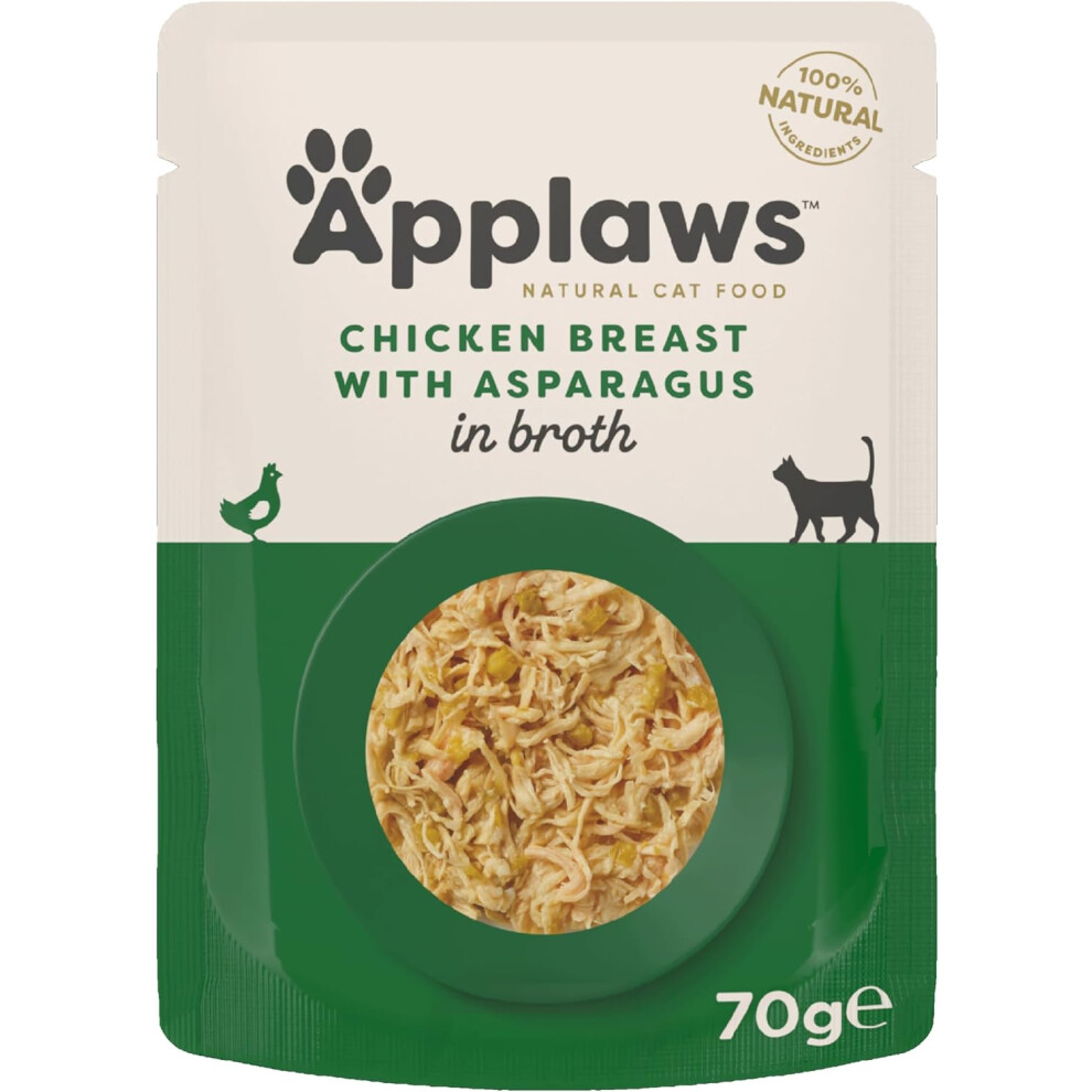Applaws 100% Natural Wet Cat Food, Chicken With Asparagus In Broth 70 G Pouch, 12 X 70 G Pouches