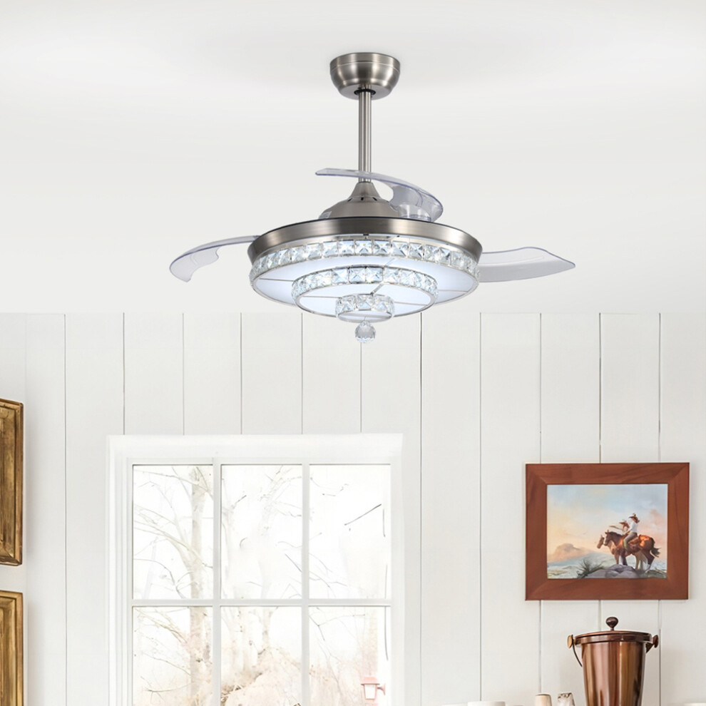 Retractable Ceiling Fan with Lights Remote Control 42 Inch Modern Fandelier Ceiling Fan with 6 Speed
