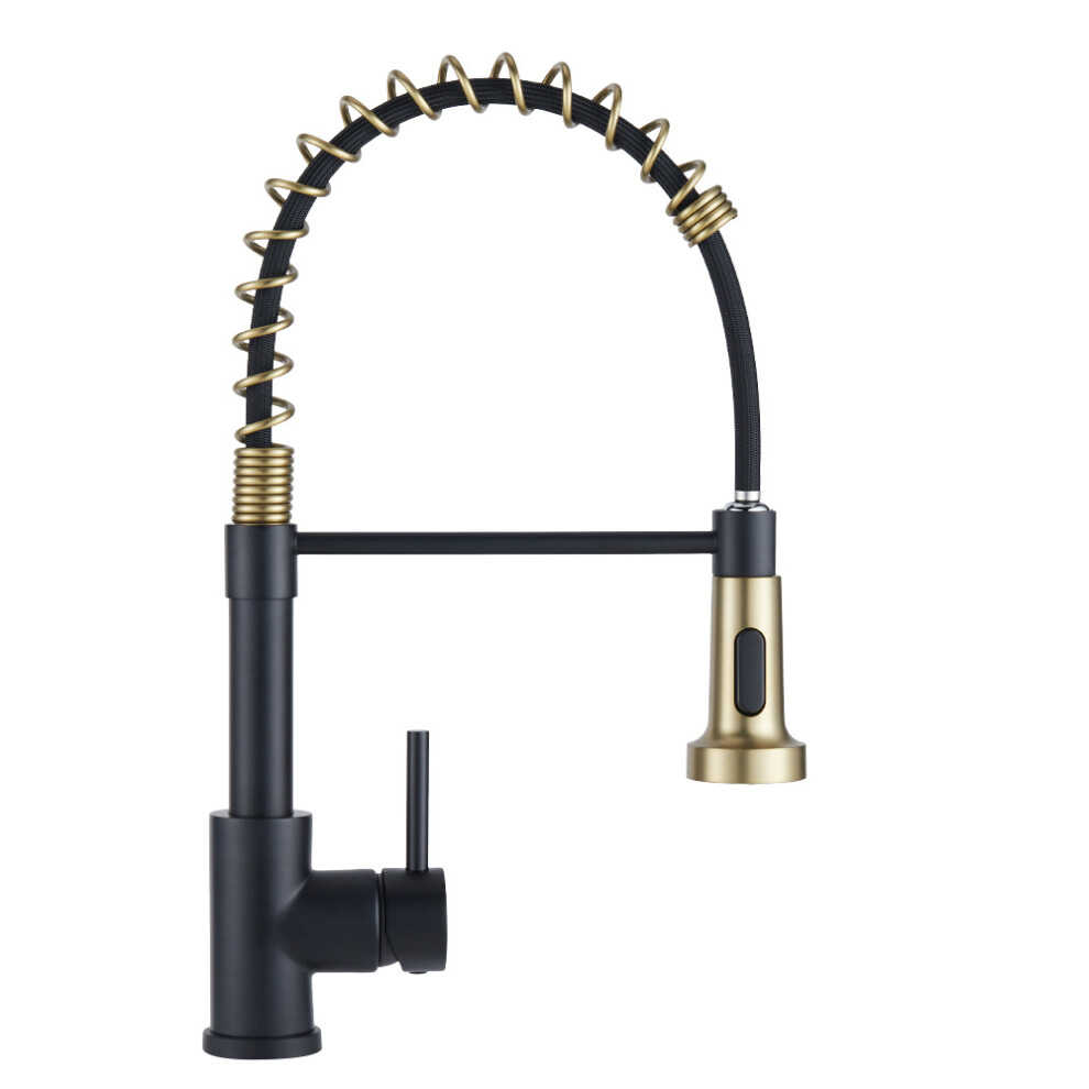 (Black+Gold) Commercial Swivel Pull out Kitchen Tap Mixer Tap Faucet
