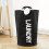 Black Large Washing Laundry Basket Hand Stitched Collapsible Fabric 1