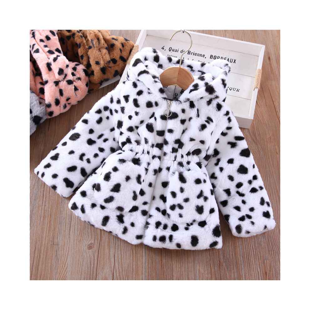 (White cows, 5-6Years) Kids Girls Fur Coat Warm Winter Jacket Outwear NEW