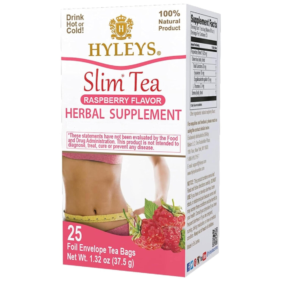 Hyleys Slim Tea Raspberry Flavor - Weight Loss Herbal Supplement Cleanse and Detox - 25 Tea Bags