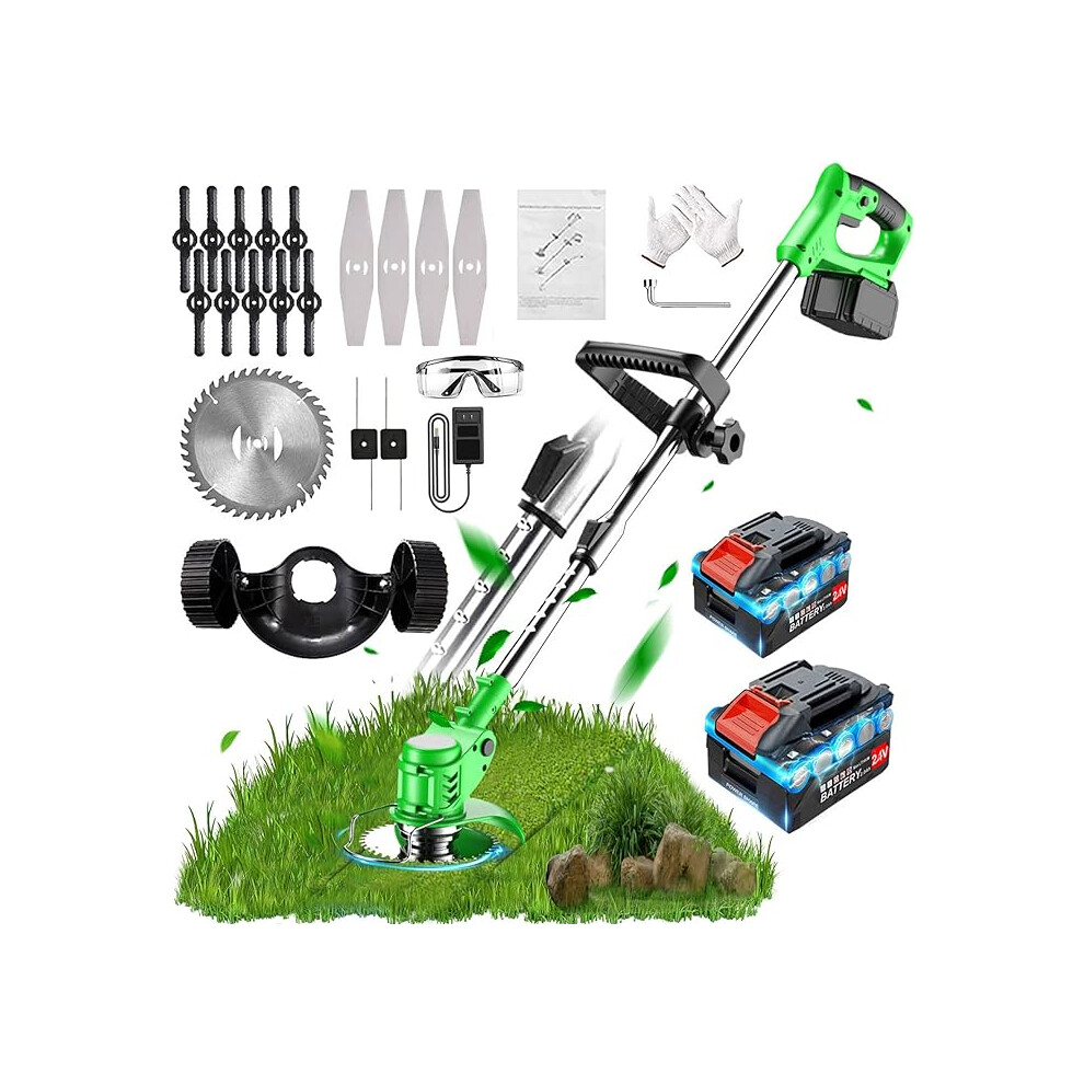 Wrneaoch Metal Blade Cordless Strimmer 24v Grass Trimmers With 2 Wheel