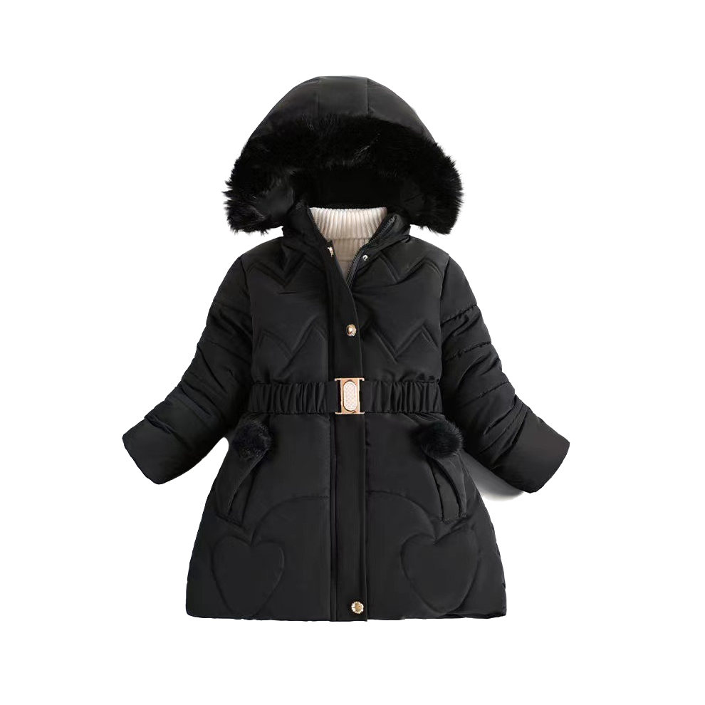 (Black, 5-6Years) Kids Girls Winter Cotton Hooded Coats Warm Outwear