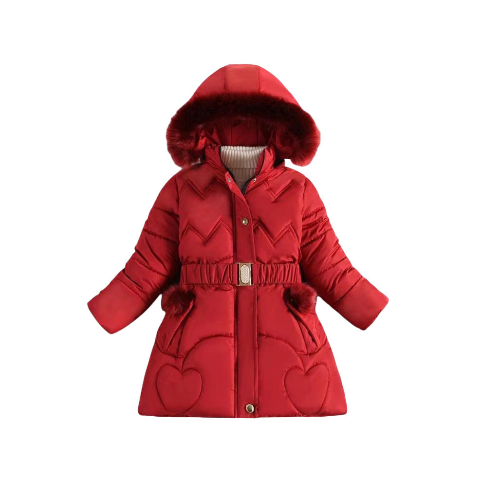 (Red, 3-4Years) Kids Girls Winter Cotton Hooded Coats Warm Outwear