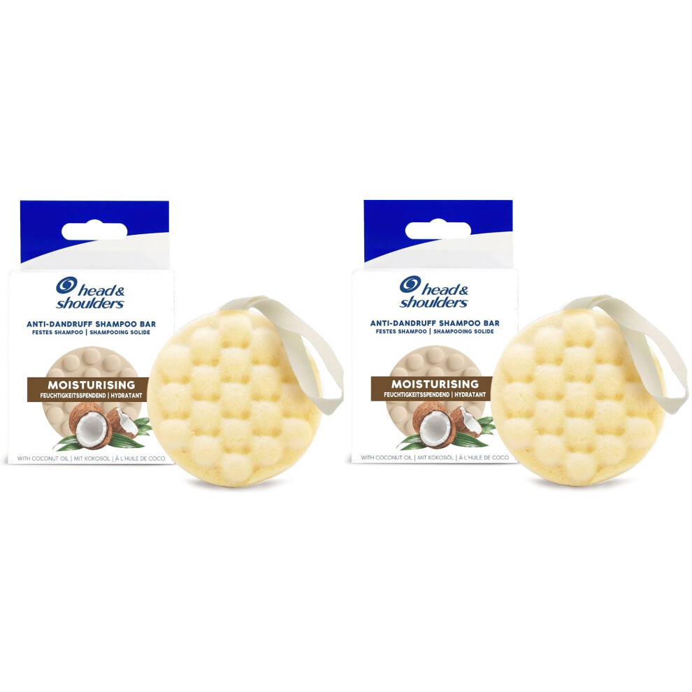 2 x Head & Shoulders Anti-Dandruff Solid Shampoo Bar, Moisturising, With Coconut Oil, 70g