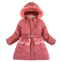 (Red, 7-8Years) Kids Girls Winter Fur Hooded Coats Warm Outwear KK