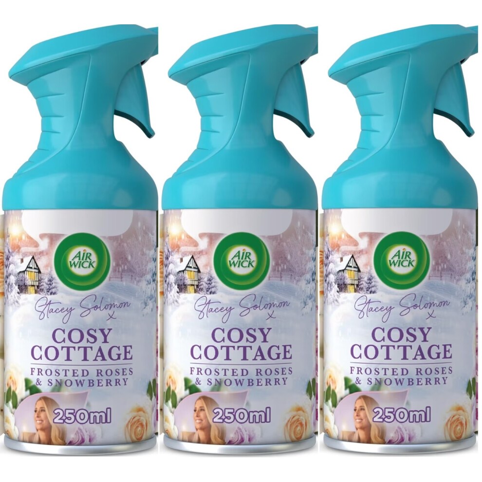 3 x 250ml Air Wick Pure Air Freshner Spray - Cosy Cottage (Frosted Roses & Snowberry)