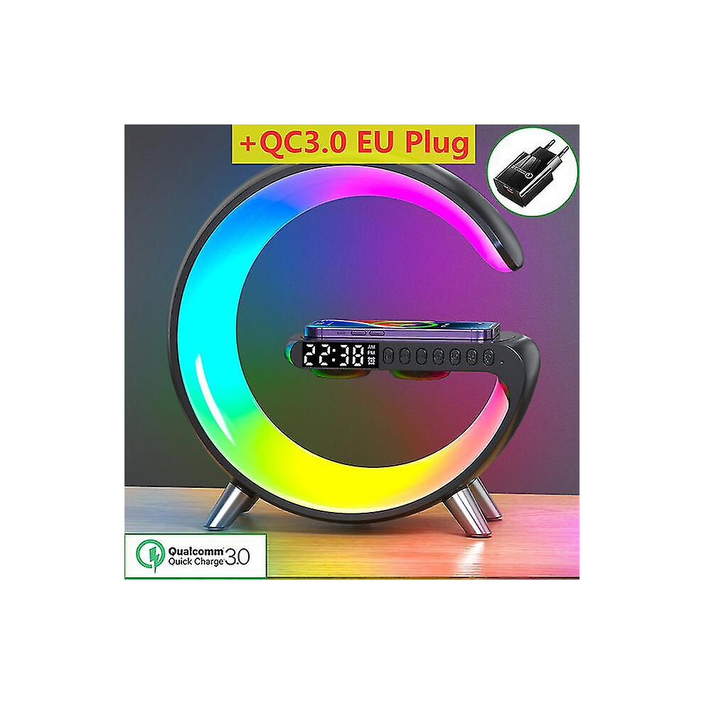 ( Eu Plug) Multifunctional Wireless Charger Alarm Clock Bluetooth Speaker App Control Rgb Charging Station For Iphone 13 14 Samsung,Gift Black 5413367839537