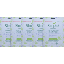 5 X Simple Biodegradable, Kind to Skin, Ultra Calming Sheet Mask 21ml - Stressed & Sensitive Skin