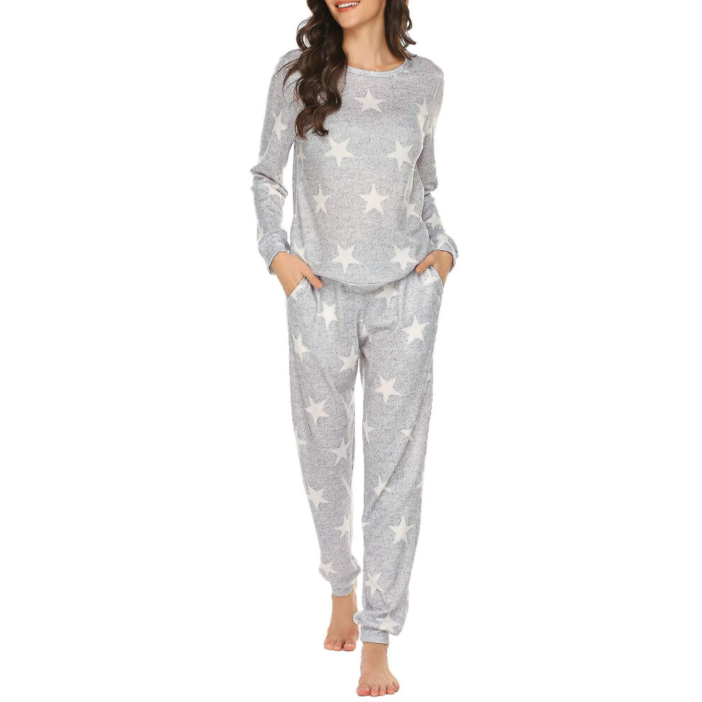(white star, XXL) Women's Pajamas Set, Long Sleeve Pajamas, Star Print Pajamas, Soft Pajamas Set
