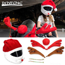 (Red) New Motorcycle Rearview Mirror Trim Full Helmet Cover Decor Santa Claus Reindeer Antlers Bell Merry Christmas New Year Presents