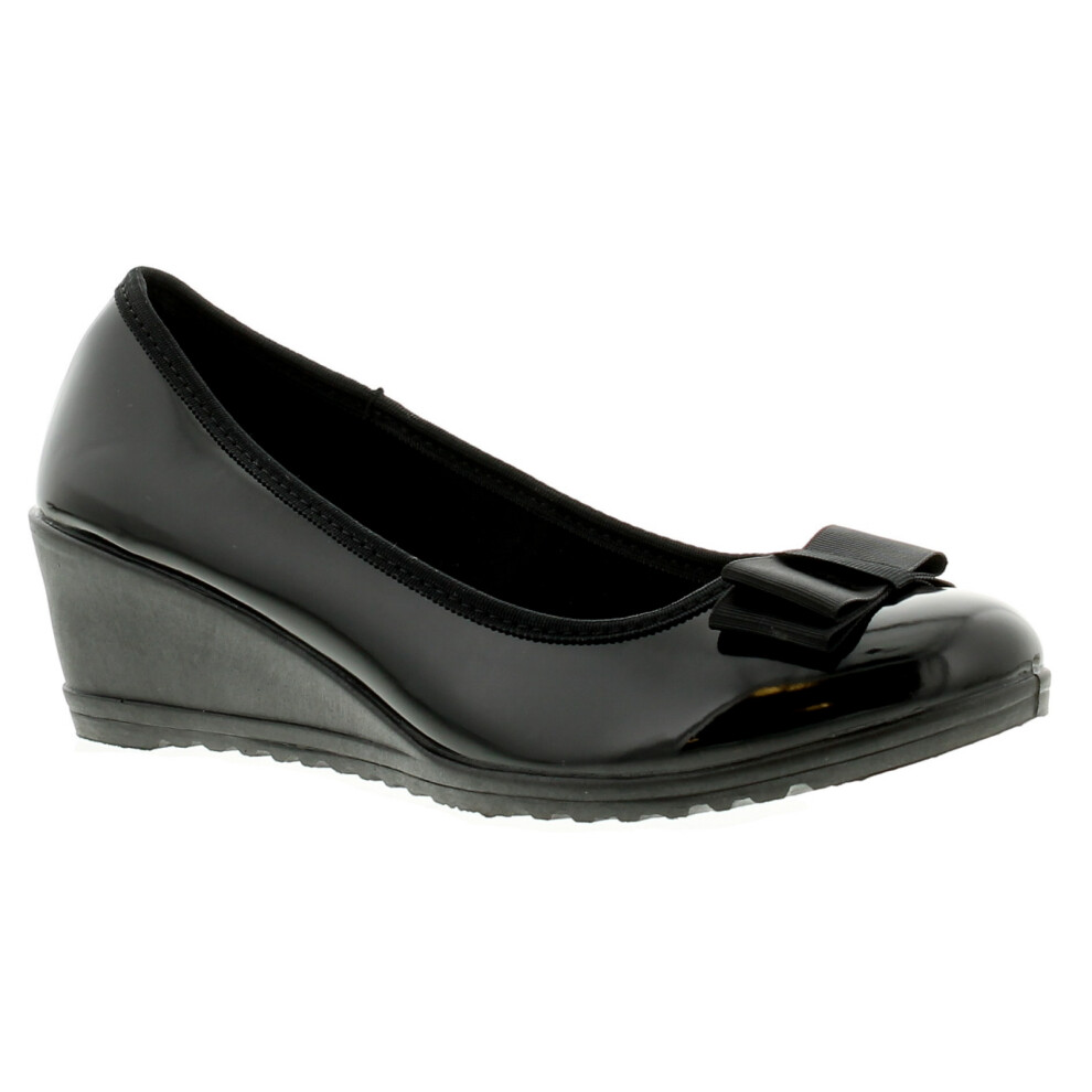 (Black, 4 (Adults')) Platino Womens Wedges Henrietta Slip On black patent UK Size