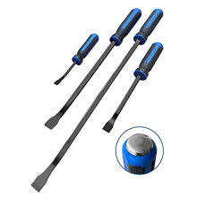 Pry Bar Set Heavy Duty, Thicker Hammer Strike Cap, Angled Tip, Mechanic Hand Tools for Automotive, Demolition, Nail Puller, Crowbar | 4-Piece | Blue