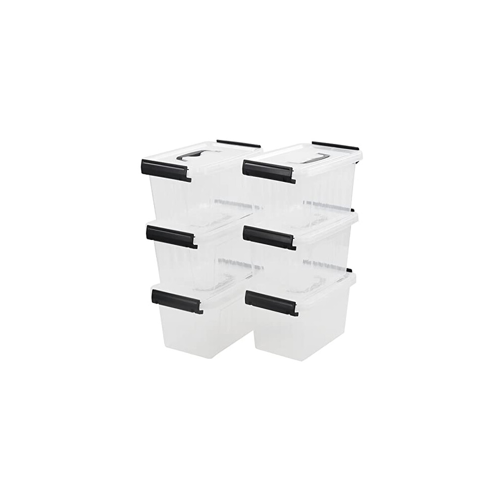 Set of 6 Small Storage Boxes, Plastic Storage Box with Lids/Handles, 3 L, Clear