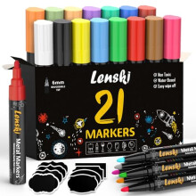 21 Chalk Pens for Blackboards – 6mm Liquid Chalk Marker + 6 Metallic Pens, Best Gift for Kids, Chalk Pen for Glass Windows, Mirrors, Whiteboards,