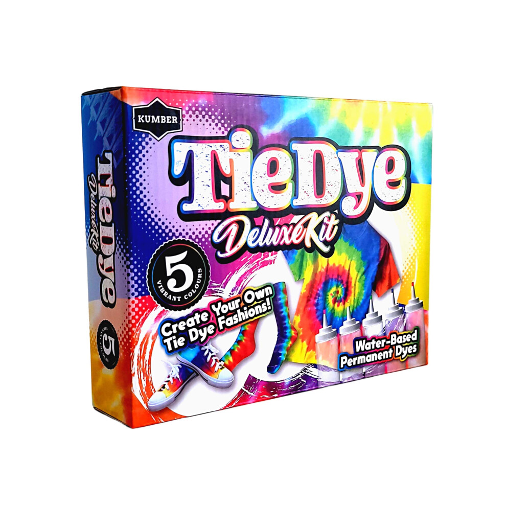 Tie Dye Kit Kids - 5 Colours with Extra Dye Powder, Rubber Bands, Gloves and Funnel - Art and Craft Set for Dyeing Clothes, Creative Games &