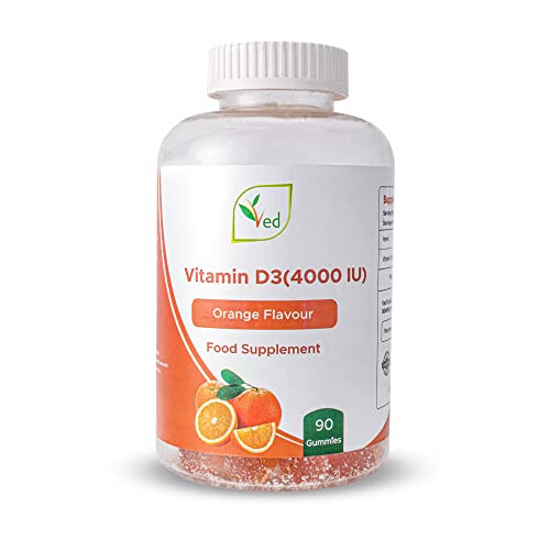 Vitamin D3 Gummies 4000 IU Adults - 90 Gummies - 3 Months Supply Delicious Natural Orange Flavour High Strength Vitamin D Cholecalciferol Supplement Vegetarian Chewable Vit D