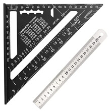 Aluminum 7 Inch Ruler Have Three Corners Metric, Carpenter Measuring Square Aluminum Speed Square Layout Tool with Stainless Steel Ruler for