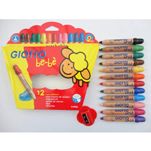 Giotto Be Be Jumbo Chunky Wood Colouring Pencil Crayons & Sharpener - 12 pack