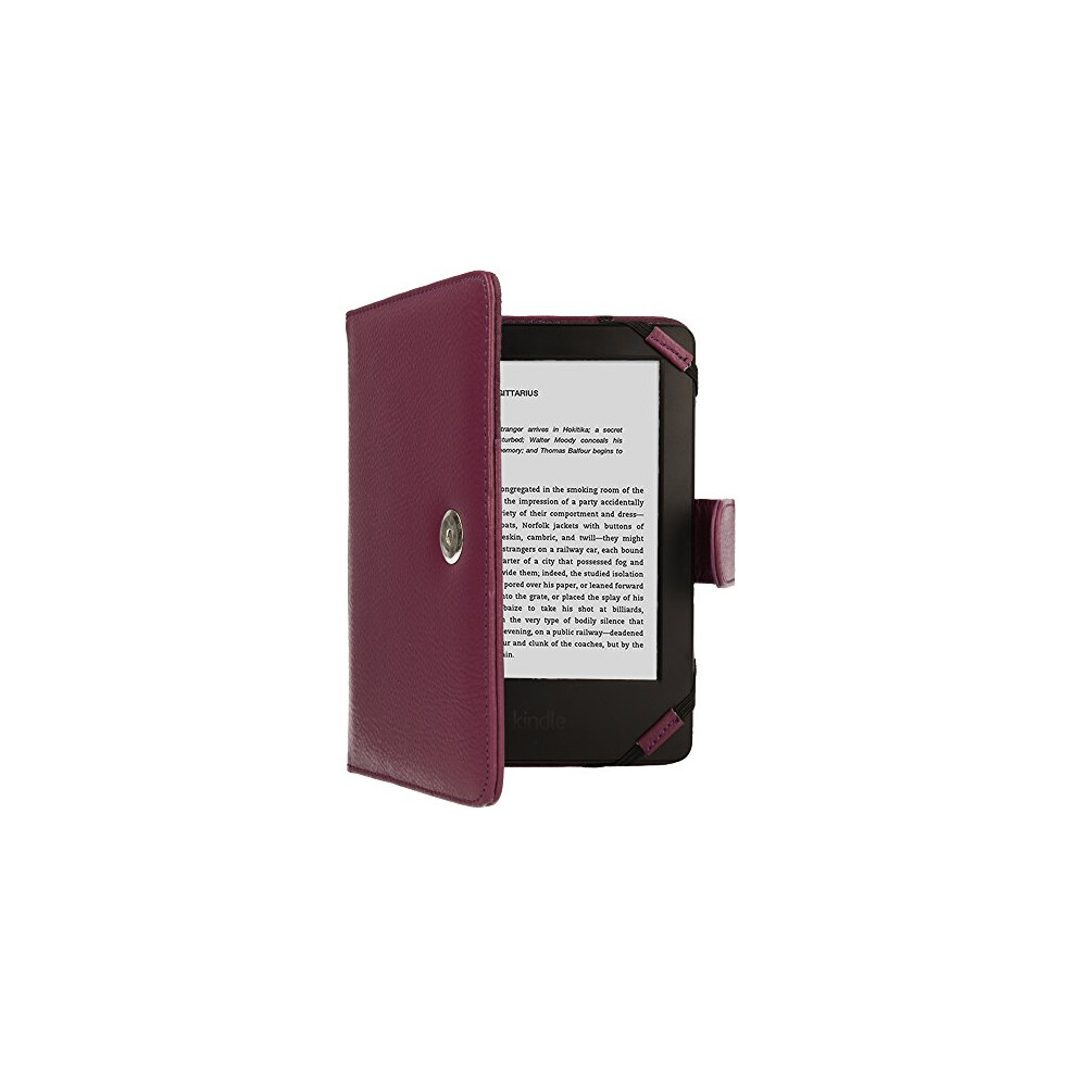 Purple Kindle PU Leather Folio Case Cover With Magnetic Clasp made for Amazon Kindle eReader & Kindle Paperwhite with 6 inch Screen [Book Style]